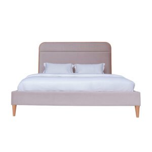 Modern Quilted Velvet Oak Bed Frame - Taupe Elegance
