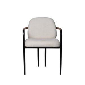 Architectural Silhouette Dining Chair – Boucle Fabric & Leatherette Finish
