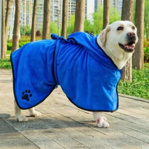 Dog Drying Robe/Coat – 400GSM Microfibre, Super-Absorbent Quick-Dry, Adjustable Velcro, Machine-Washable